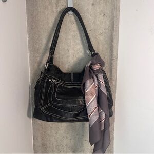 Danier Contrast Stitch Black Leather Handbag